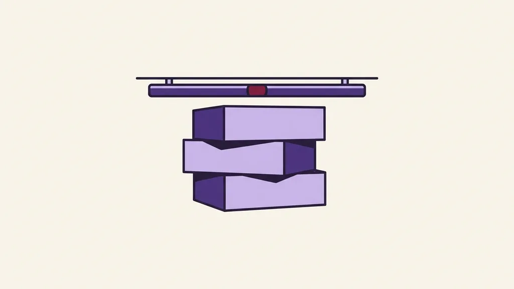 A flat ceiling bar pressing over three stacked blank blocks
